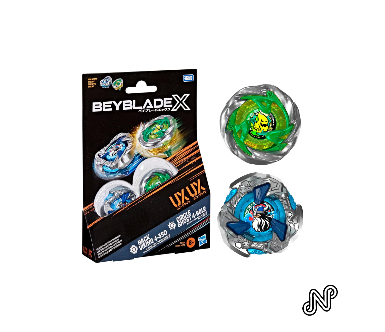 Beyblade X Circle Ghost 4-60LR UX & Hack Viking 4-55O UX Dual Battling Top Set