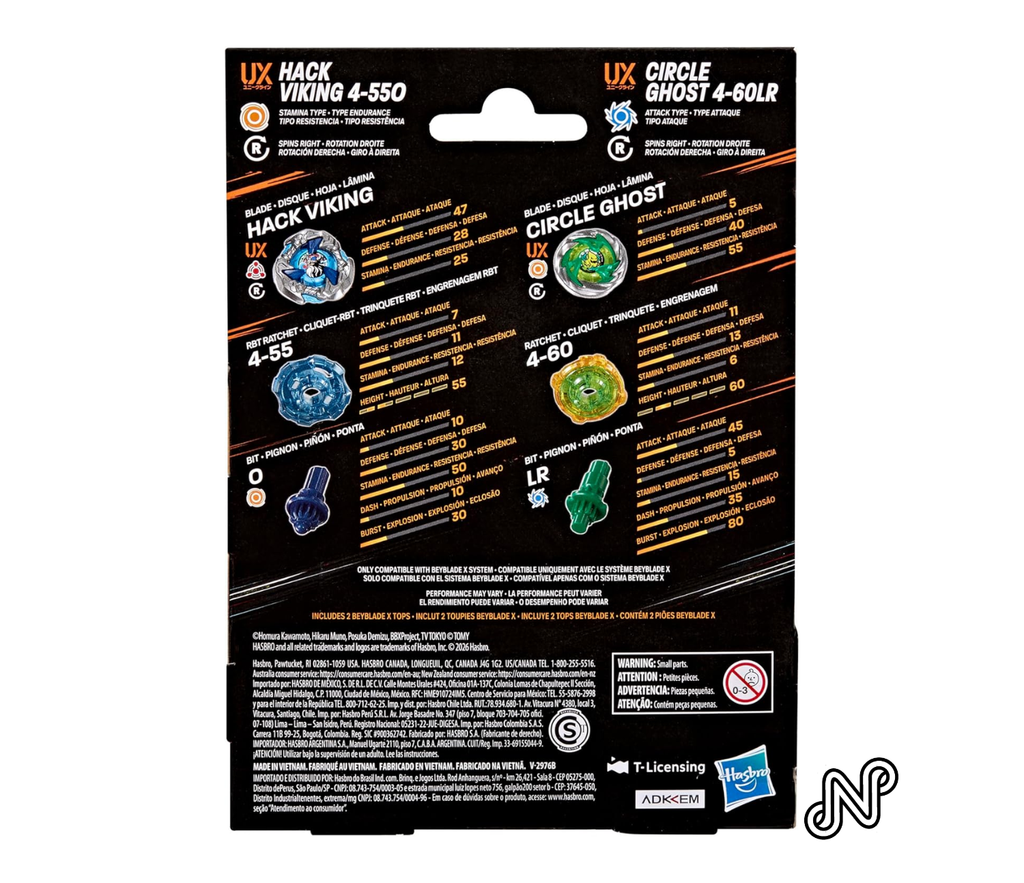 Beyblade X Circle Ghost 4-60LR UX & Hack Viking 4-55O UX Dual Battling Top Set