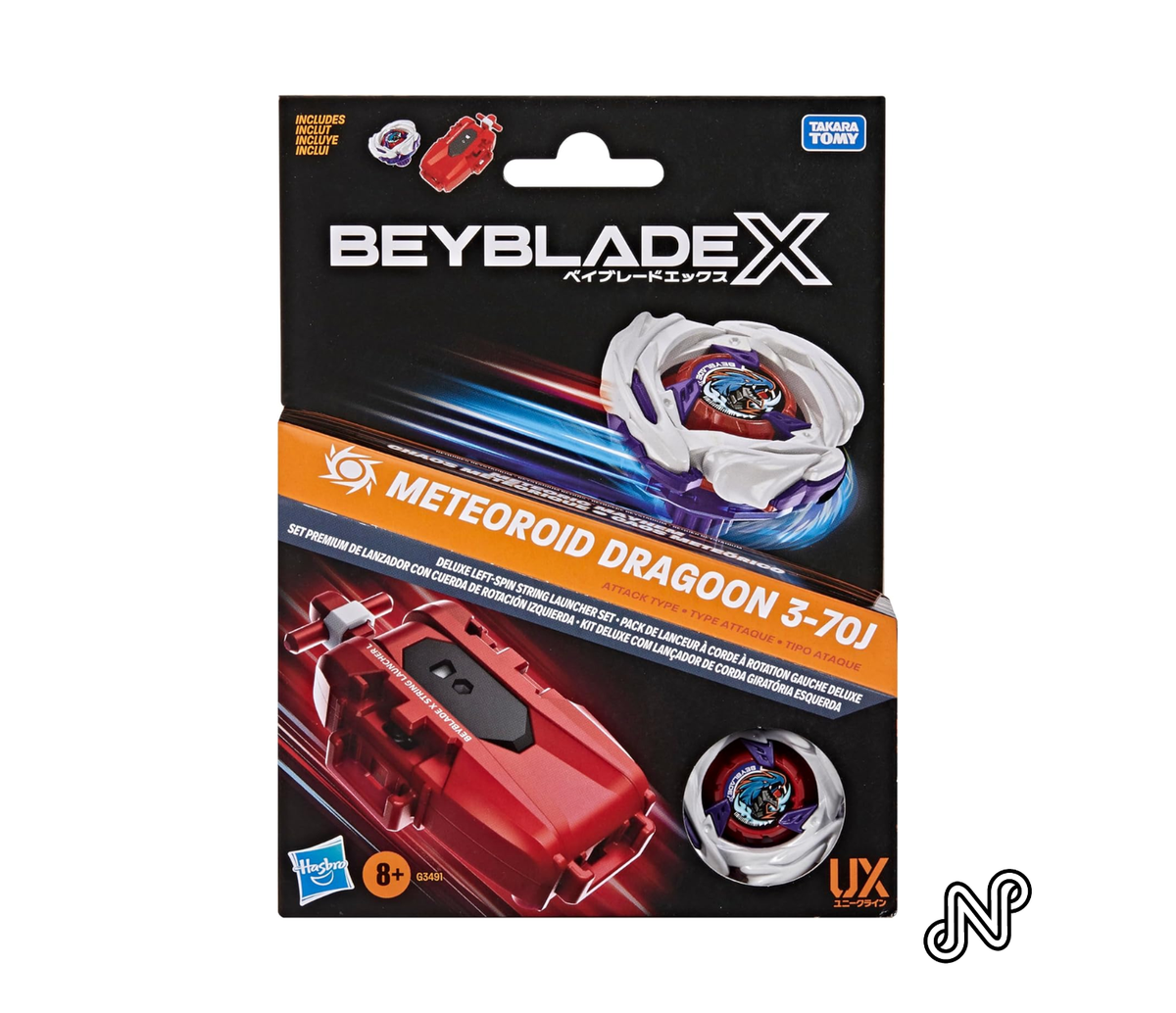 Beyblade X Meteoroid Dragoon 3-70J Left Spin String Launcher with Takara Tomy Attack Type Top, Battling Tops Game Toys