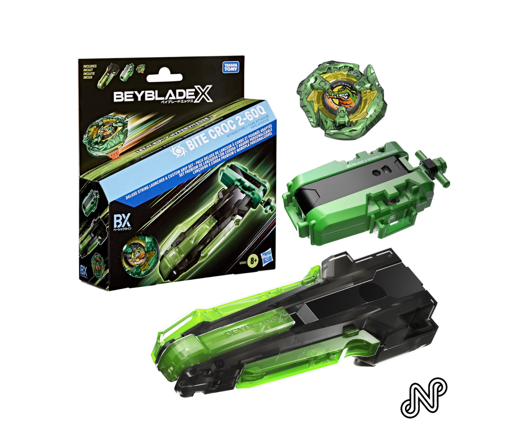 Beyblade X Bite Croc 2-60Q Metal Coat with Deluxe String Launcher Battling Top with Custom Grip & Right-Spinning Toy Hasbro