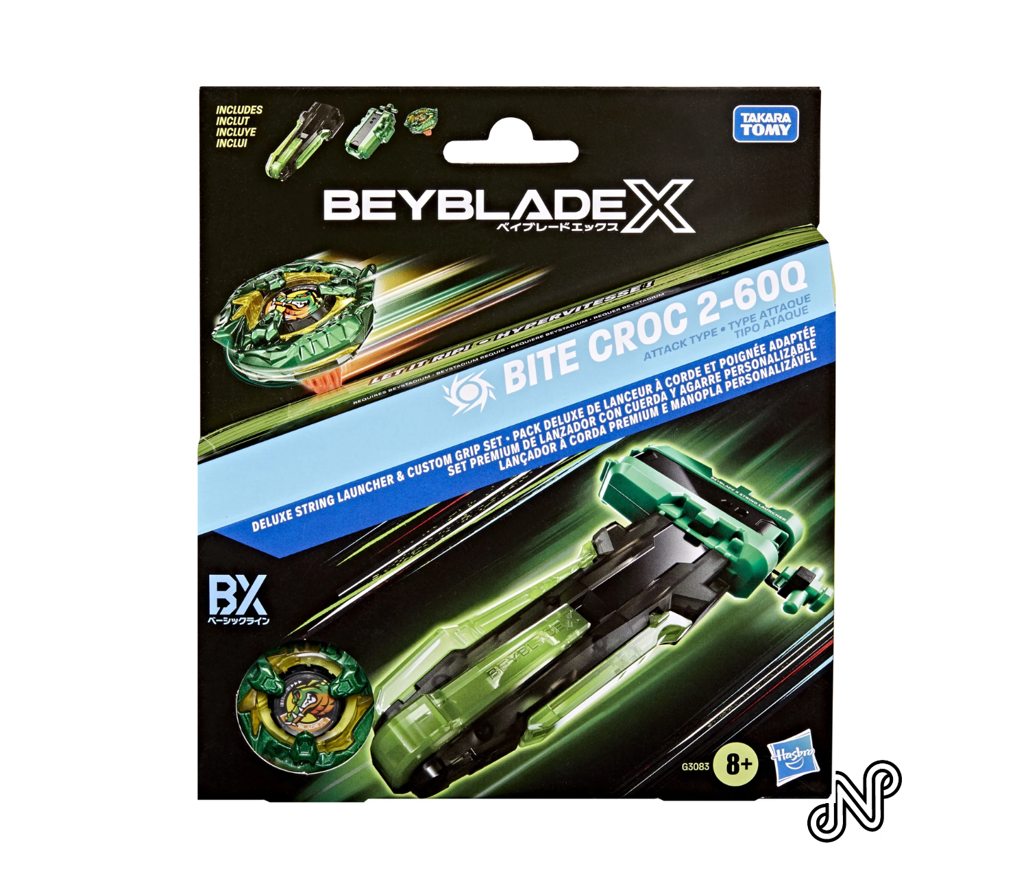 Beyblade X Bite Croc 2-60Q Metal Coat with Deluxe String Launcher Battling Top with Custom Grip & Right-Spinning Toy Hasbro