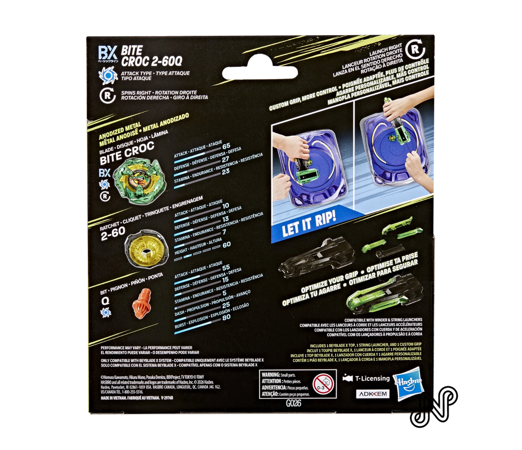 Beyblade X Bite Croc 2-60Q Metal Coat with Deluxe String Launcher Battling Top with Custom Grip & Right-Spinning Toy Hasbro