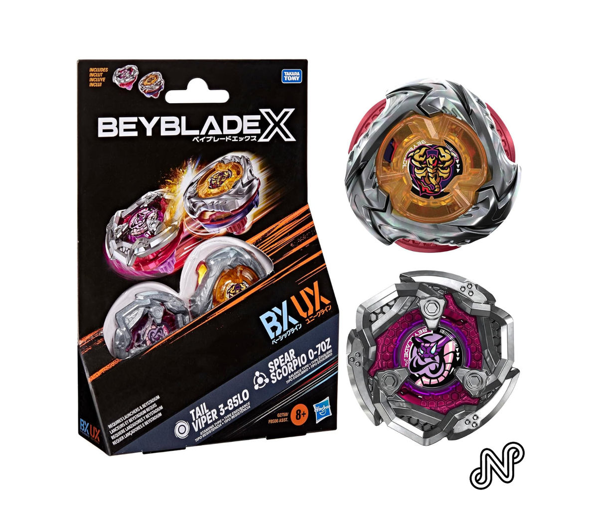 Beyblade X Spear Scorpio 0-70Z UX & Tail Viper 3-85LO BX Takara Tomy Dual Pack Set, 2 Right-Spinning Tops, Battling Game Toys