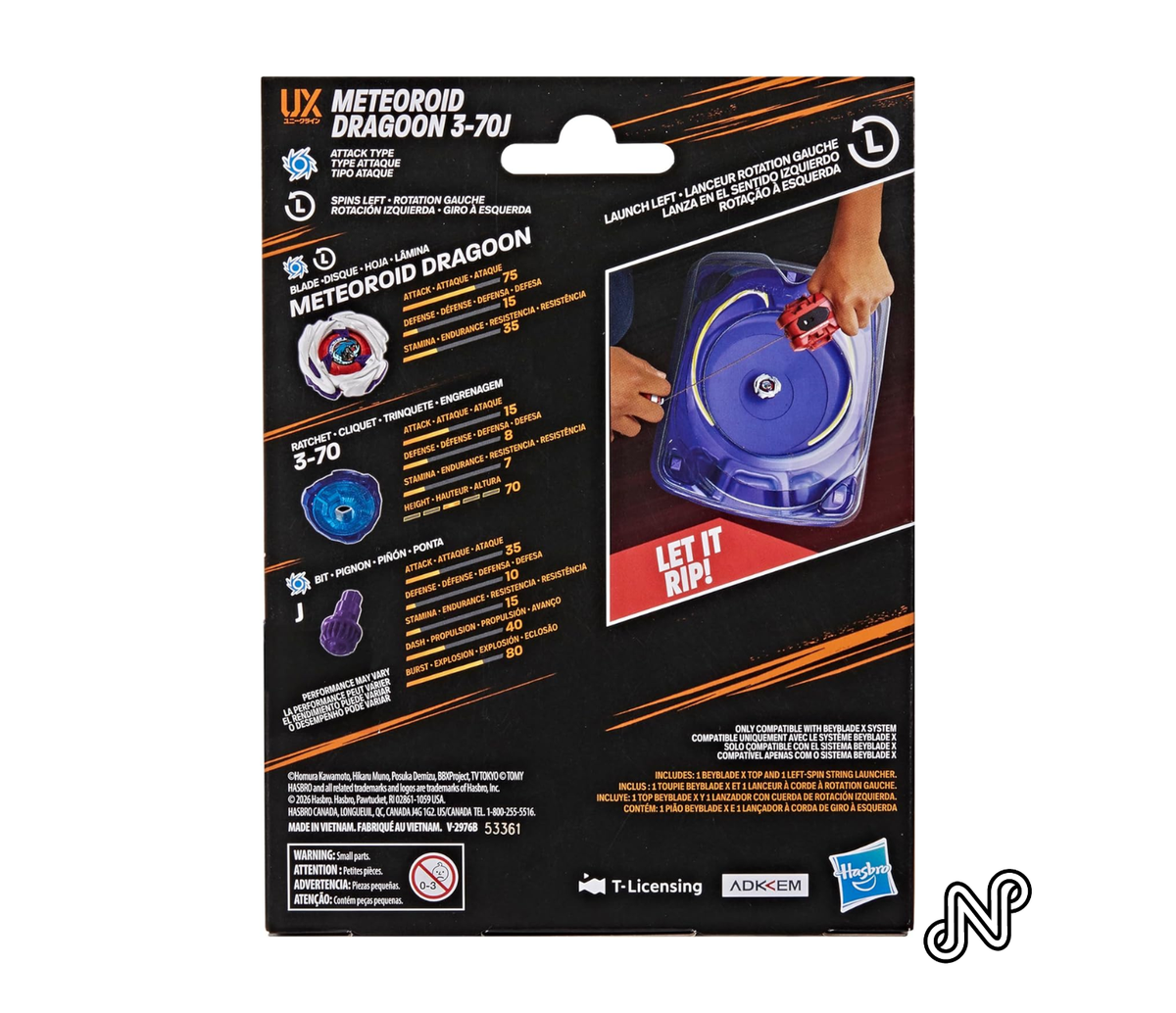 Beyblade X Meteoroid Dragoon 3-70J Left Spin String Launcher with Takara Tomy Attack Type Top, Battling Tops Game Toys