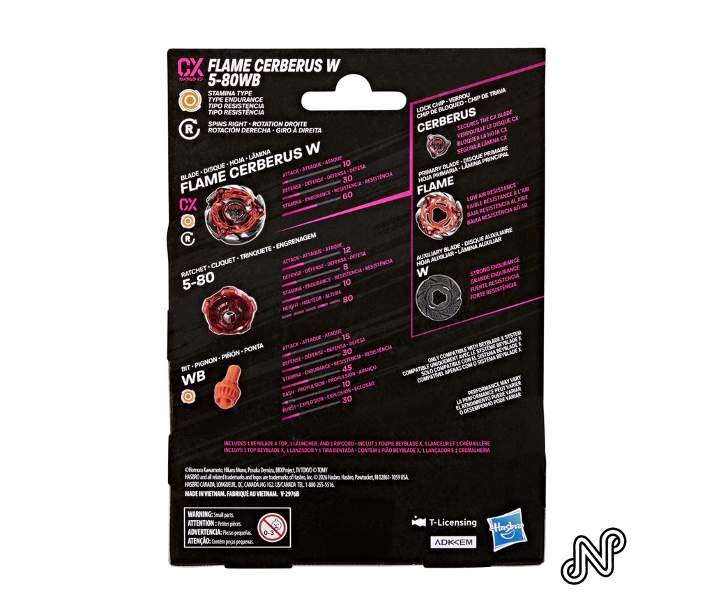 Beyblade X Flame Cerberus W 5-80WB CX Starter Pack Set with Stamina Type Top & Launcher