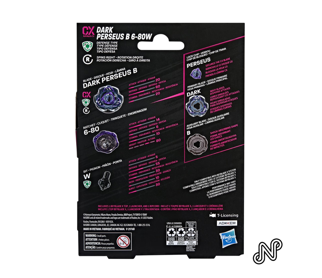 Beyblade X Dark Perseus B 6-80W CX Starter pack Set with Multicolor Defense Battling Top & Launcher