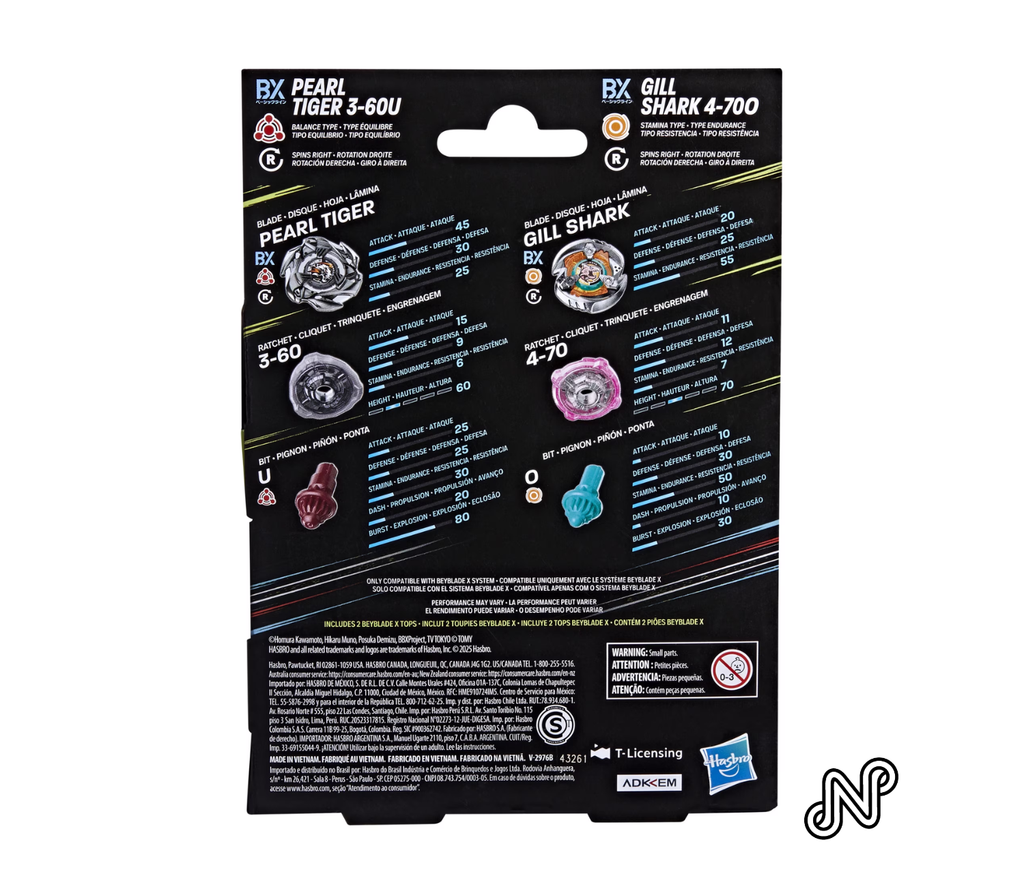 Beyblade X Gill Shark 4-70O & Pearl Tiger 3-60U Dual Pack Battling Top Set