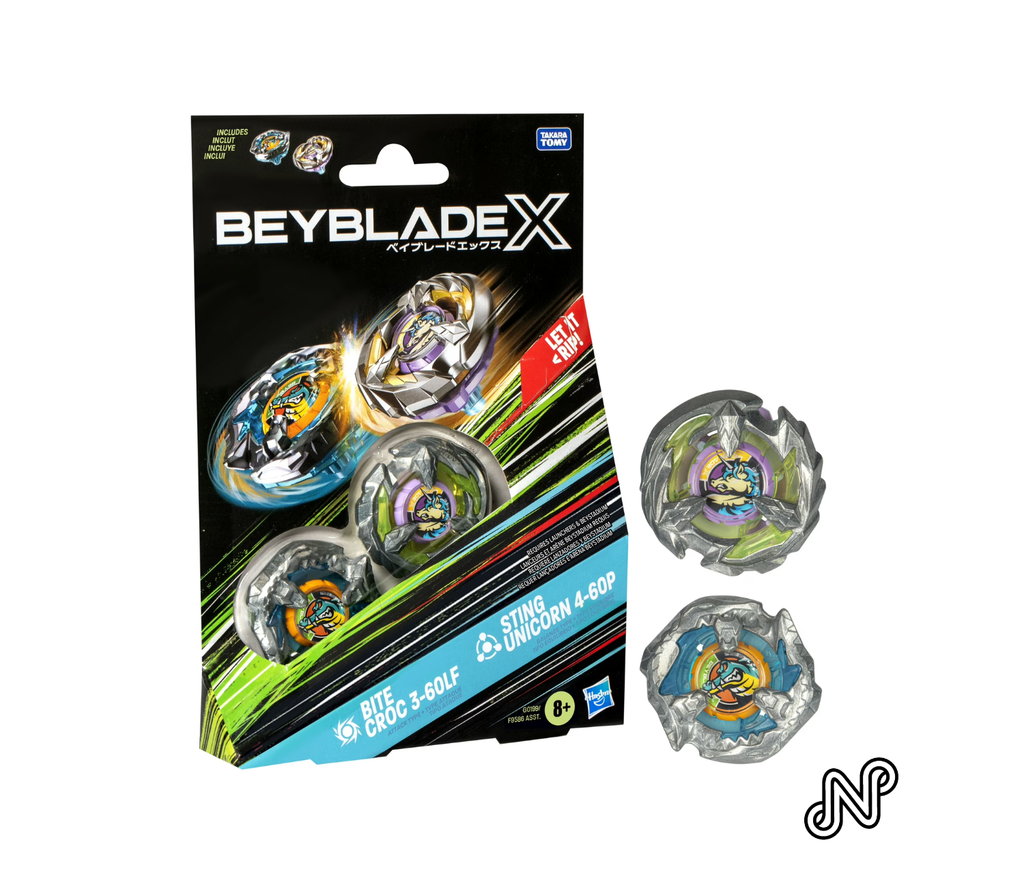 Beyblade X Bite Croc 3-60LF and Sting Unicorn 4-60P Top Dual pack Battling Top Set