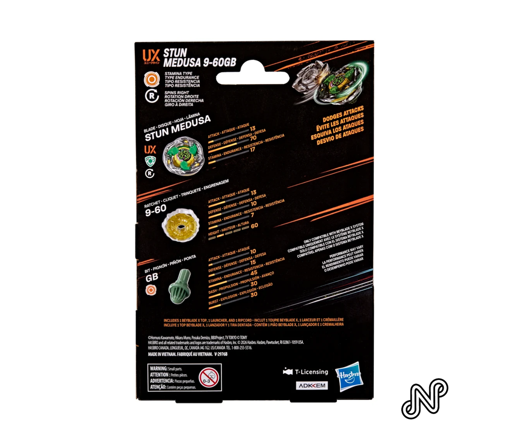 Beyblade X Stun Medusa 9-60GB UX Starter Pack Set with Takara Tomy Stamina Type Top and Launcher
