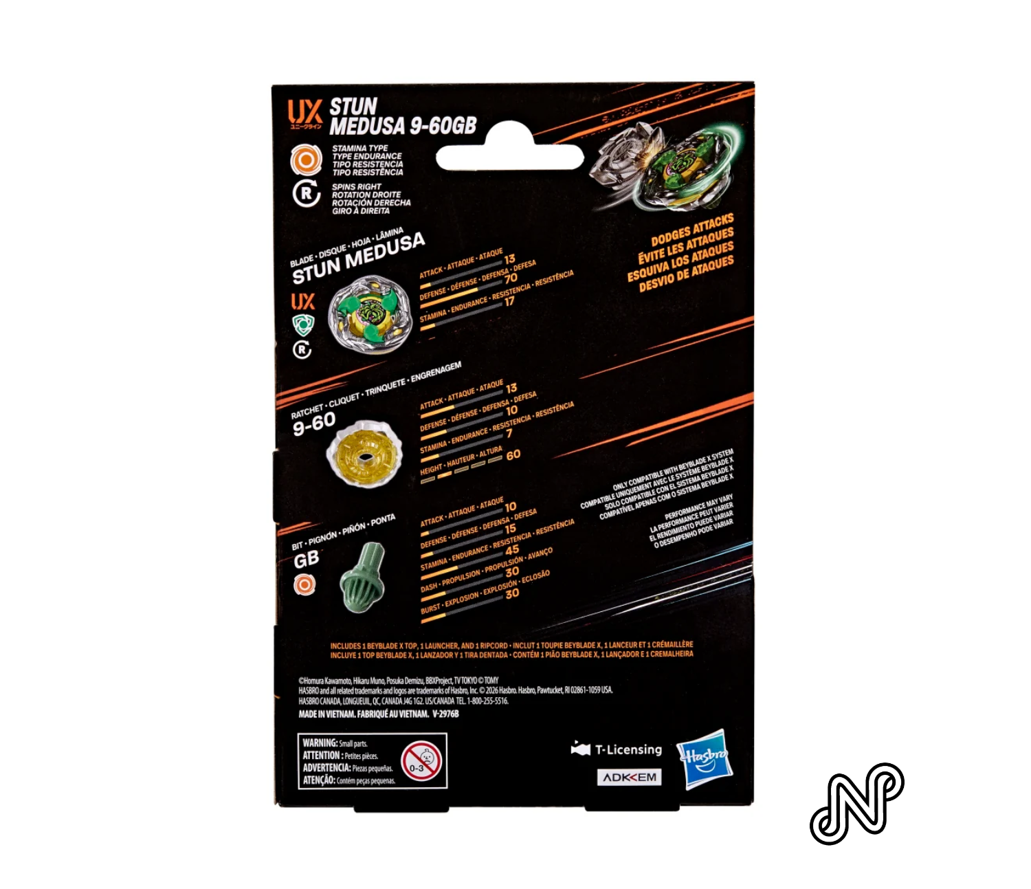 Beyblade X Stun Medusa 9-60GB UX Starter Pack Set with Takara Tomy Stamina Type Top and Launcher