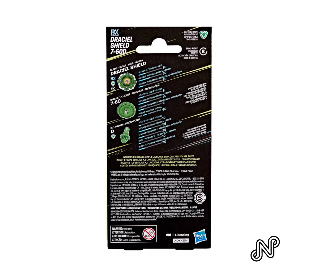 Beyblade X X-Over Project Draciel Shield 7-60D Pack Top and Launcher