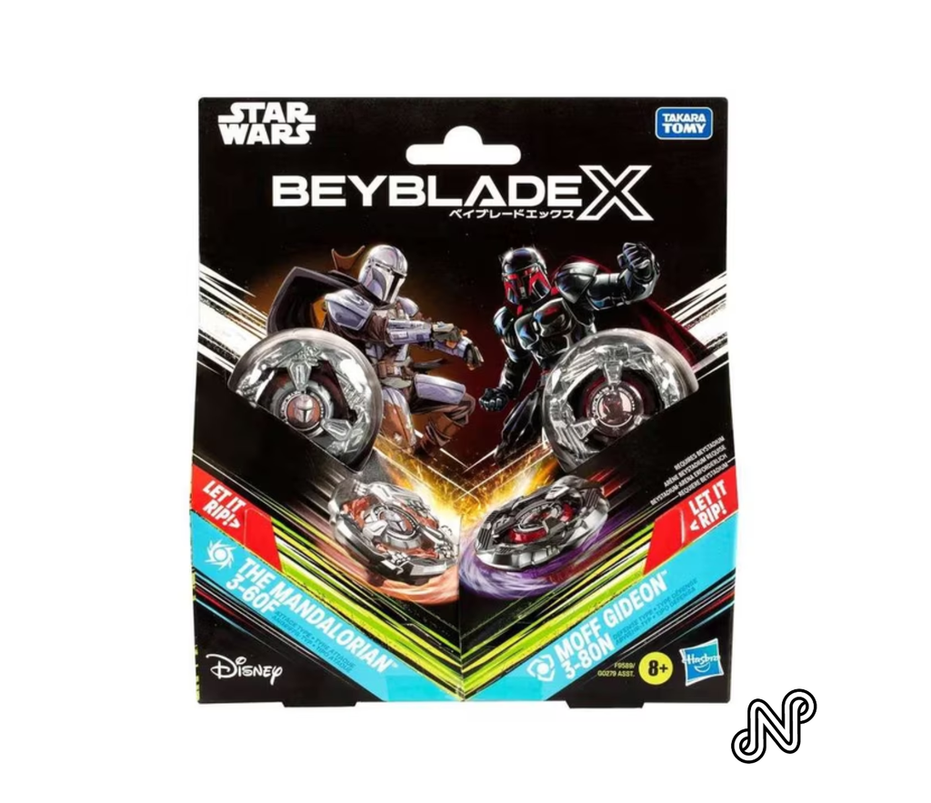 Beyblade X Star Wars The Mandalorian 3-60F Attack & Moff Gideon 3-80N Defense Right-Spin Tops Multi-Pack, Metallic Black