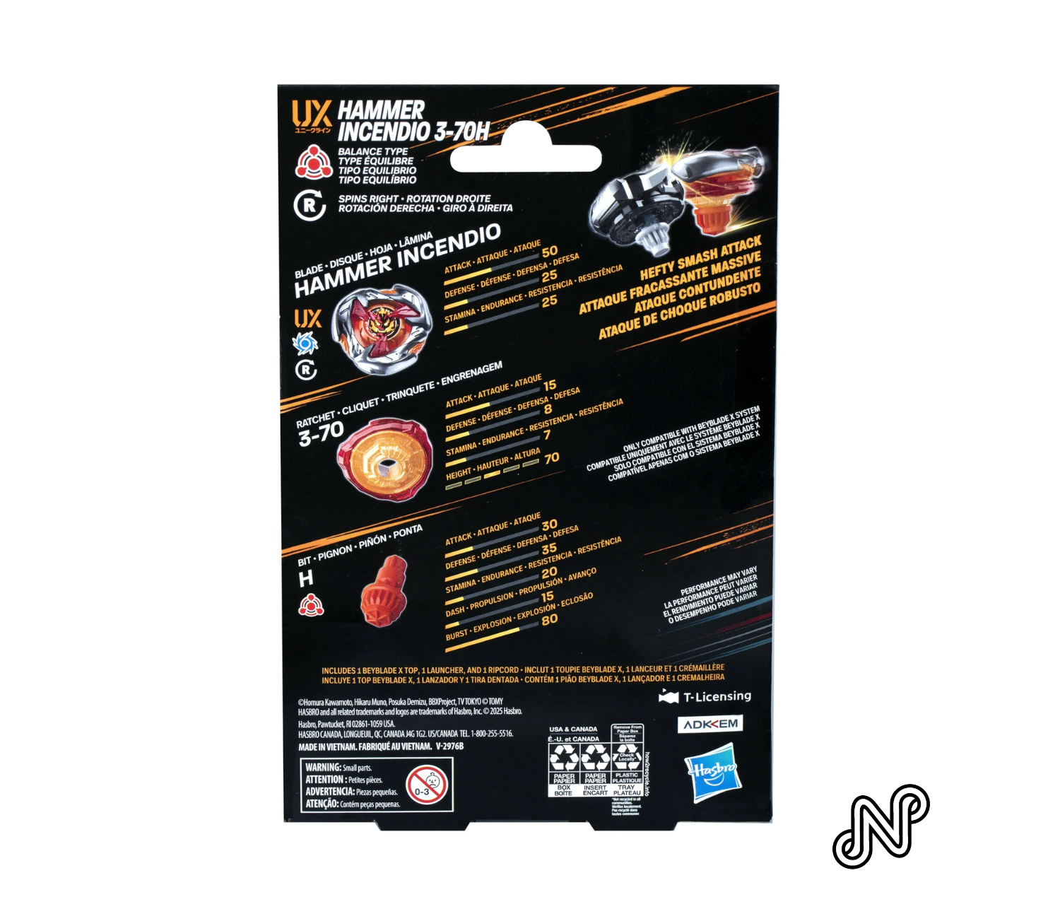 Beyblade X Hammer Incendio 3-70H UX Starter Pack Set with Balance Battling Top & Launcher