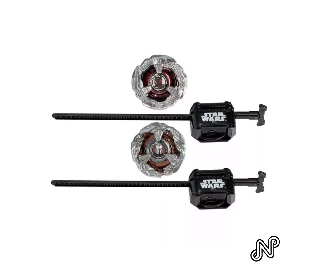 Beyblade X Star Wars The Mandalorian 3-60F Attack & Moff Gideon 3-80N Defense Right-Spin Tops Multi-Pack, Metallic Black