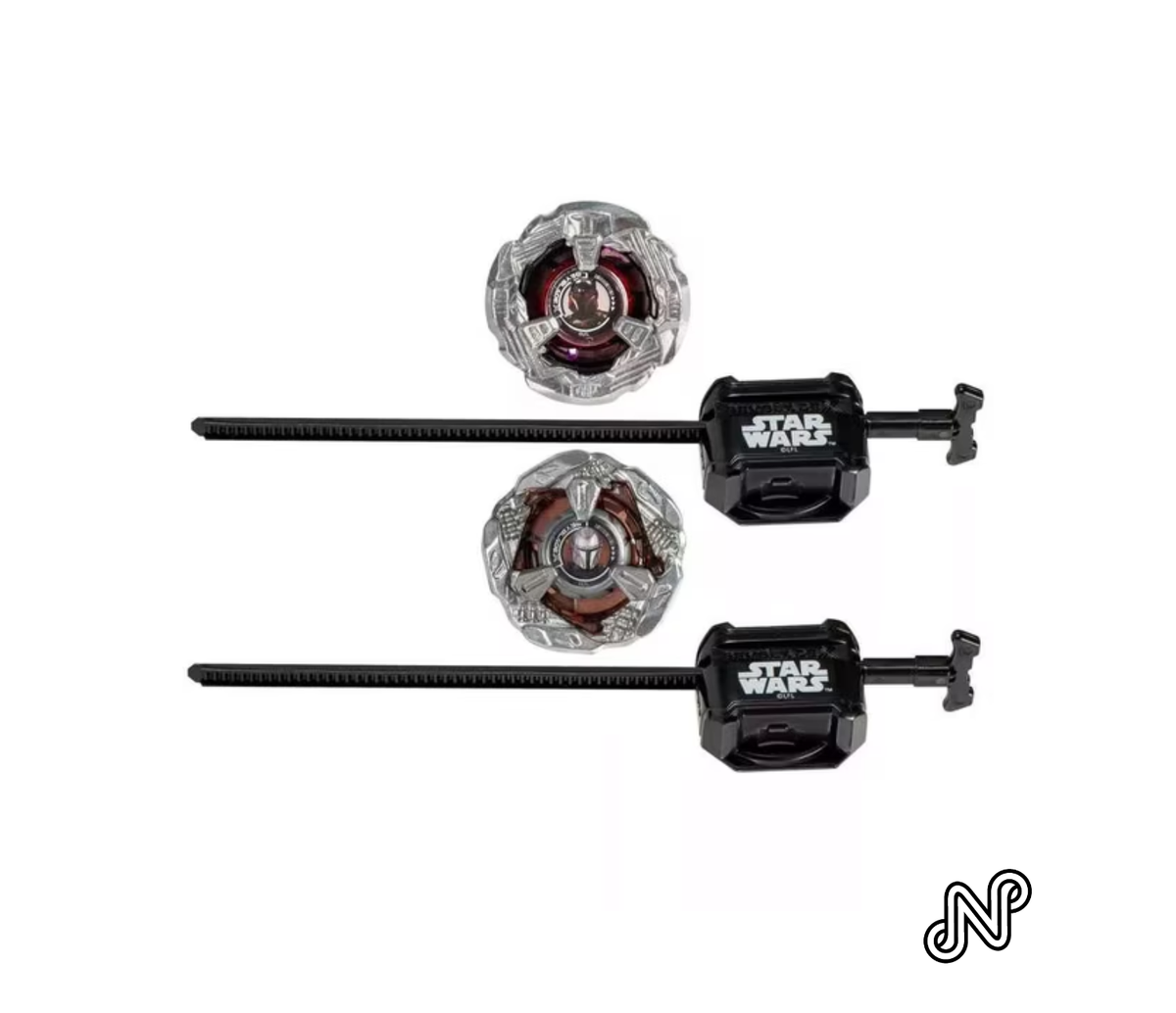 Beyblade X Star Wars The Mandalorian 3-60F Attack & Moff Gideon 3-80N Defense Right-Spin Tops Multi-Pack, Metallic Black