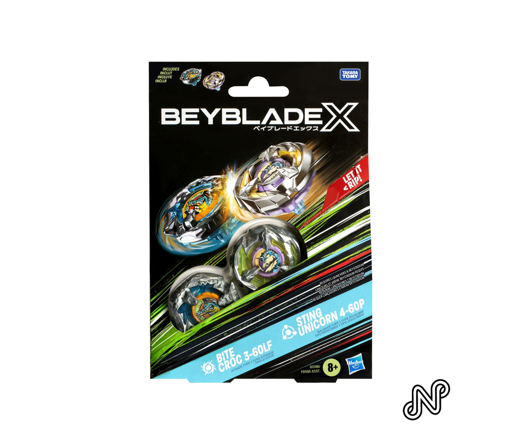 Beyblade X Bite Croc 3-60LF and Sting Unicorn 4-60P Top Dual pack Battling Top Set
