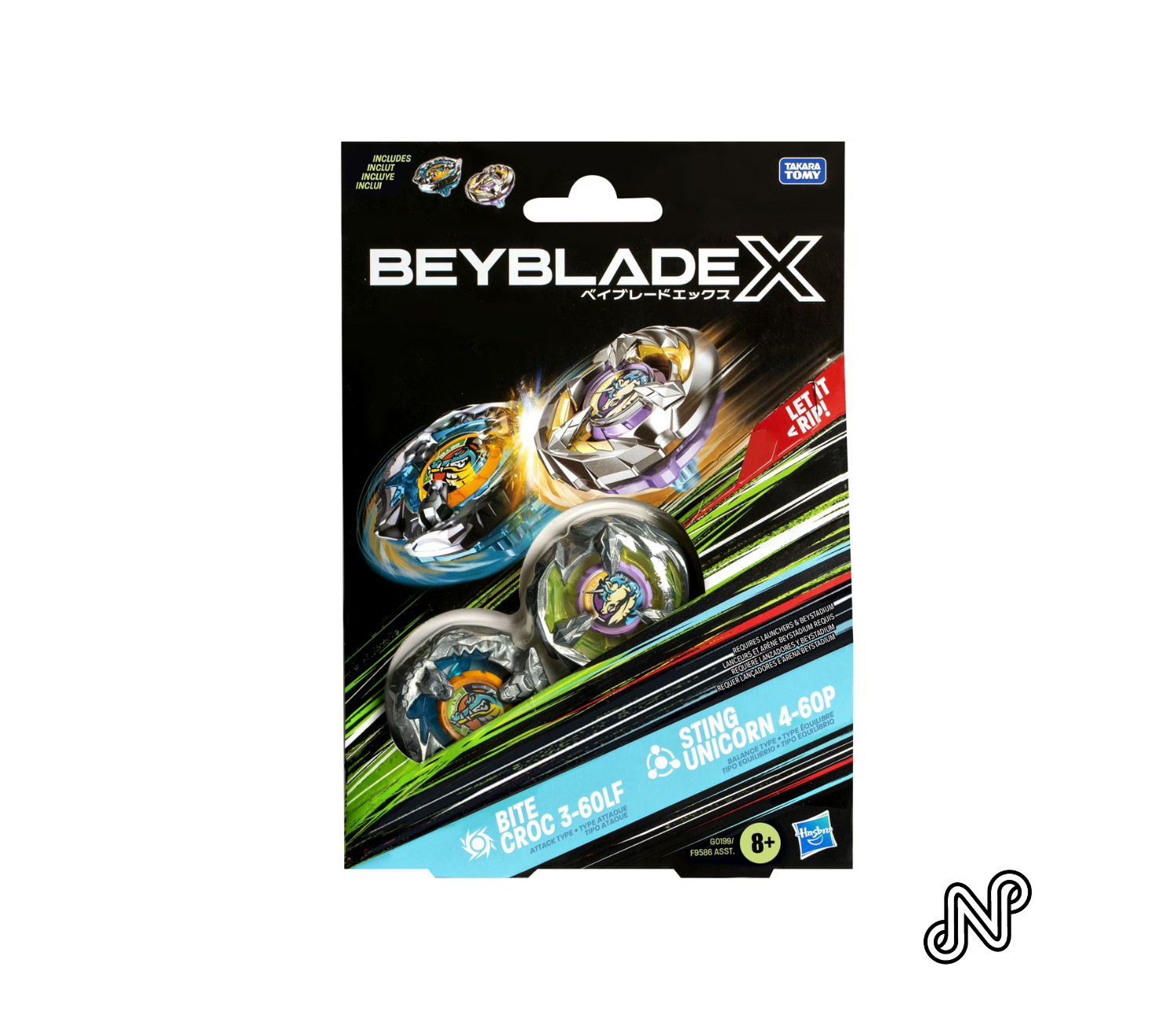 Beyblade X Bite Croc 3-60LF and Sting Unicorn 4-60P Top Dual pack Battling Top Set