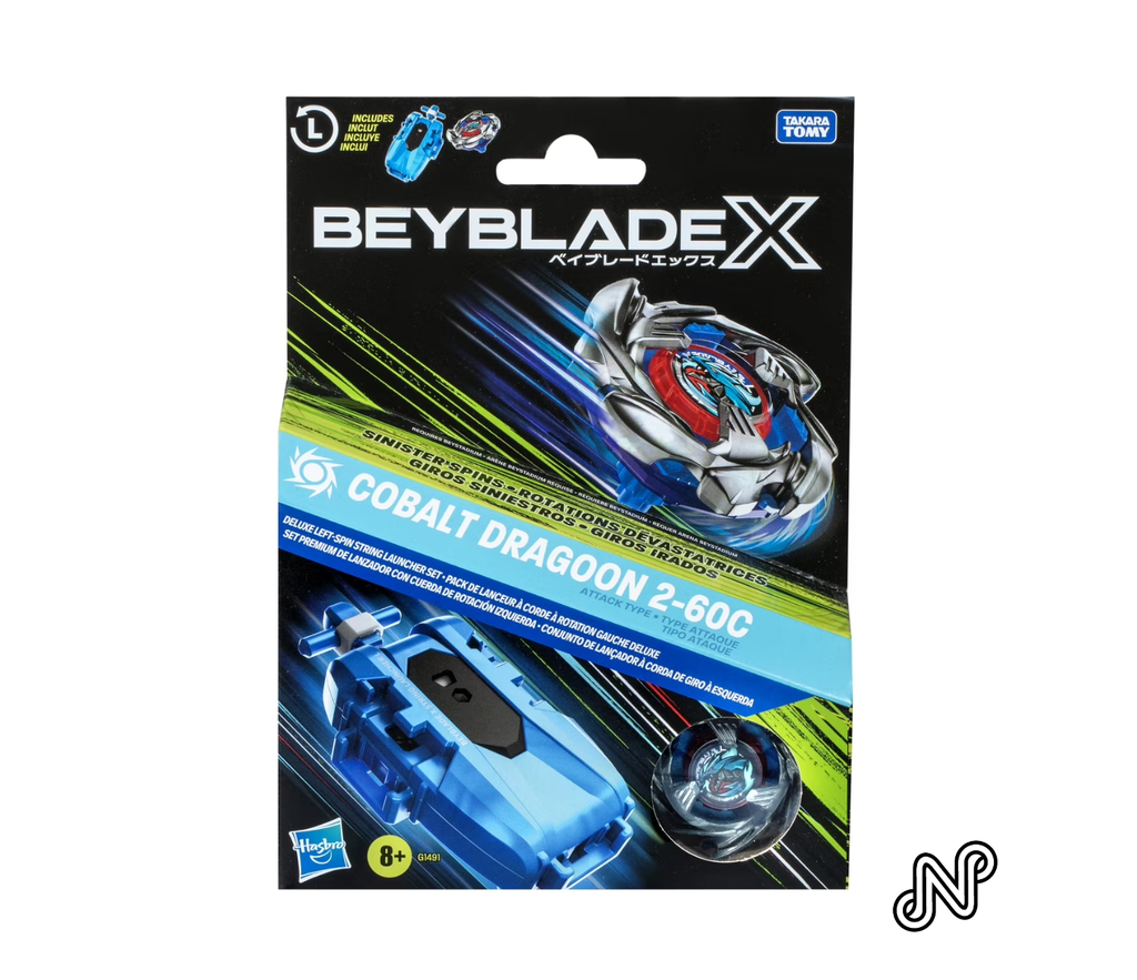 Beyblade X Cobalt Dragoon 2-60C Blue Deluxe Left-Spin String Launcher Set with Left-Spinning Top