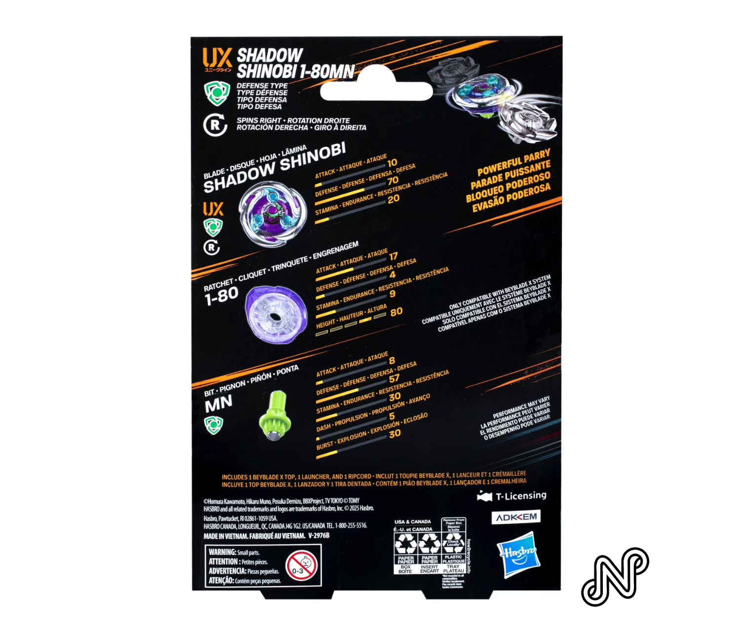 Beyblade X Shadow Shinobi 1-80MN UX Starter pack Set with Multicolor Defense Battling Top & Launcher