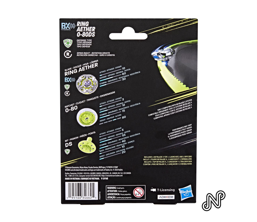 Beyblade X Ring Aether 0-80DS BX Infinity Starter Pack Set with Red Defense Type Top & White
