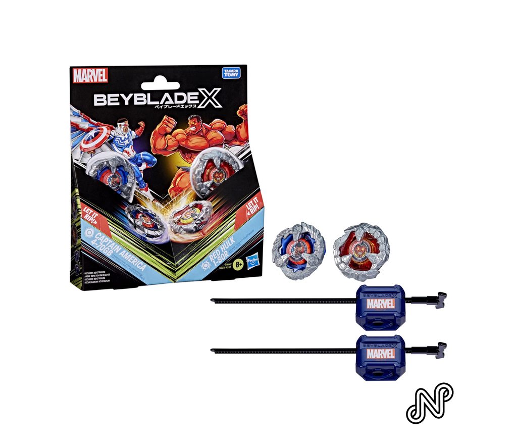 Beyblade X and Marvel Collab, Captain America 4-70GB vs. Red Hulk 1-80R