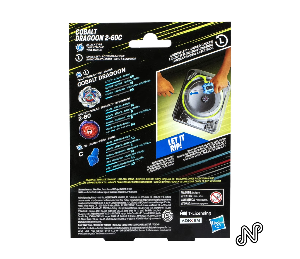 Beyblade X Cobalt Dragoon 2-60C Blue Deluxe Left-Spin String Launcher Set with Left-Spinning Top