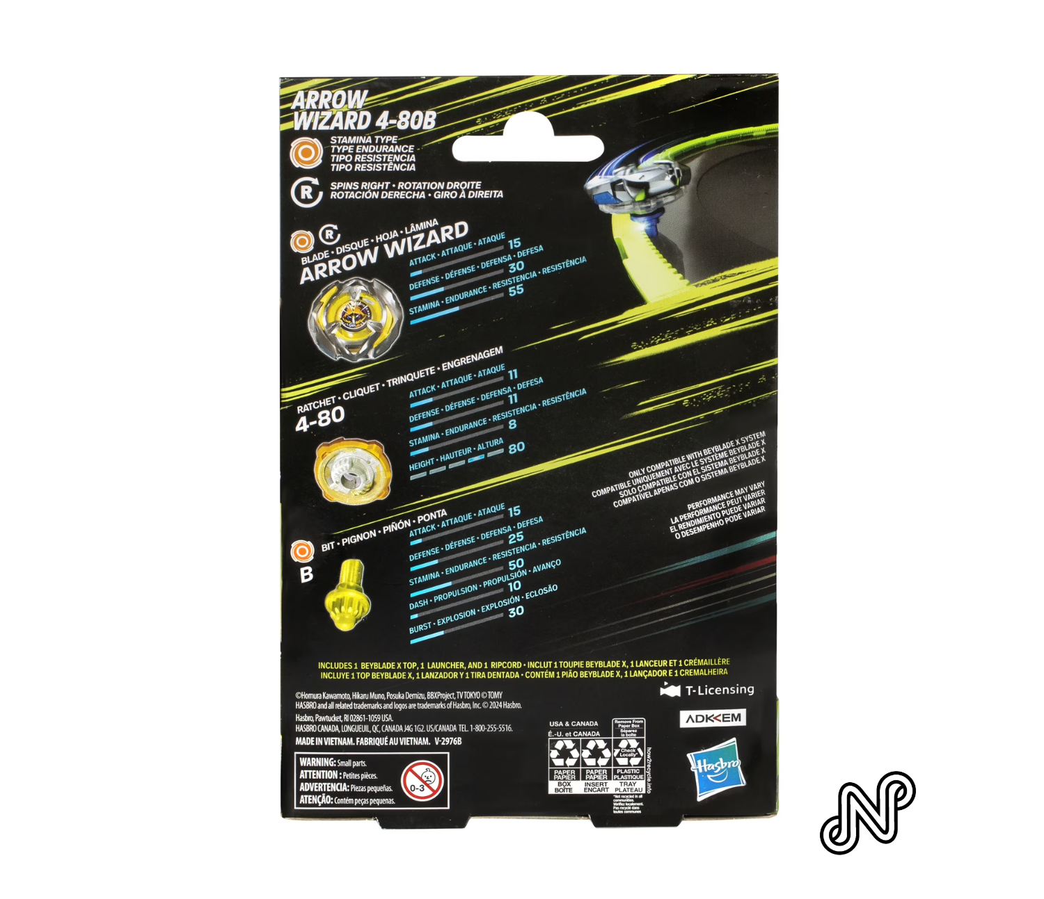 Beyblade X Arrow Wizard 4-80B Starter Pack Set with Stamina Type Battling Top & Launcher