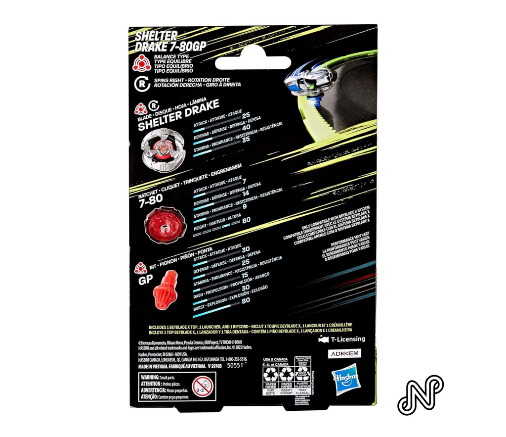 Beyblade X Shelter Drake 7-80GP BX Starter Pack Set with Balance Type Top & Launcher