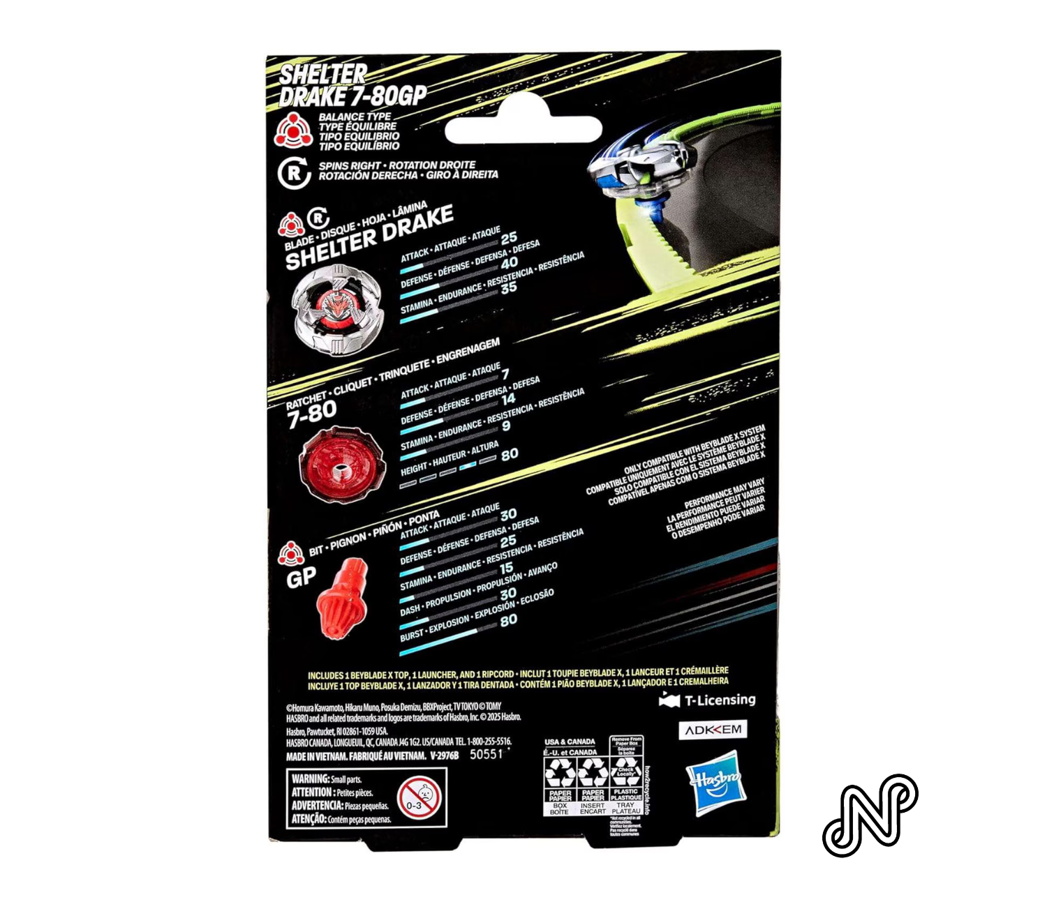 Beyblade X Shelter Drake 7-80GP BX Starter Pack Set with Balance Type Top & Launcher