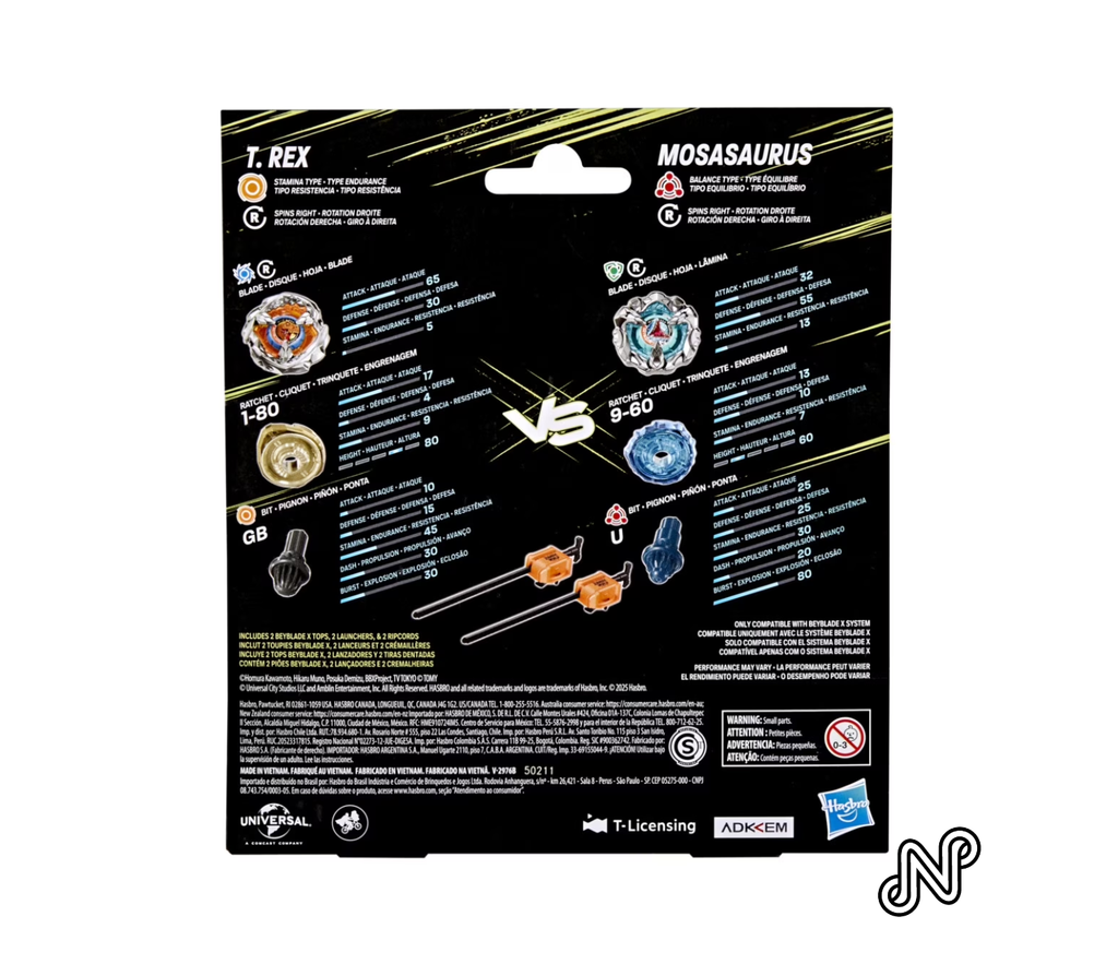 Beyblade X Jurassic World Collab T. Rex vs. Mosasaurus Multipack Battling Top Set