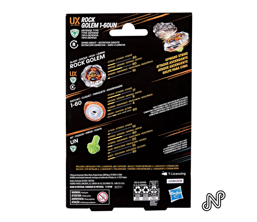 Beyblade X Rock Golem 1-60UN UX Starter Pack Set with Defense Type Top & Launcher