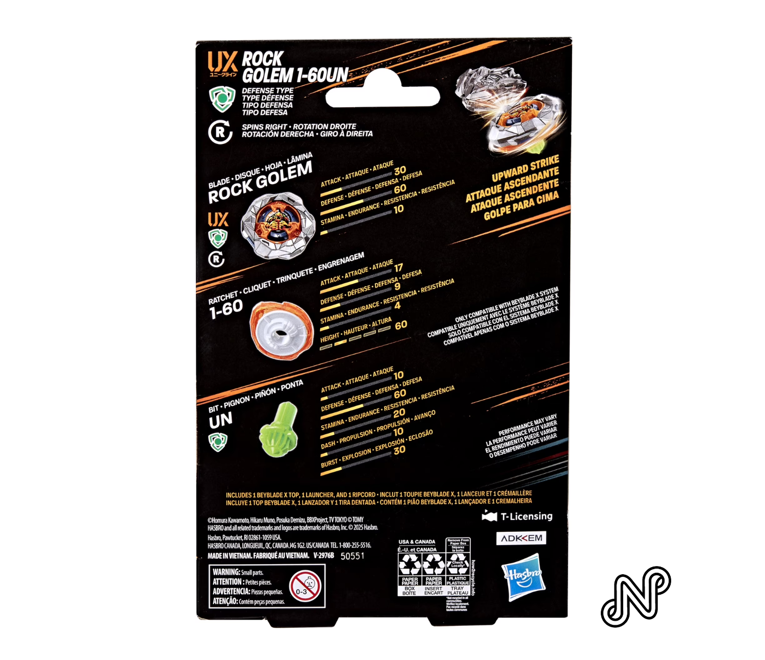 Beyblade X Rock Golem 1-60UN UX Starter Pack Set with Defense Type Top & Launcher