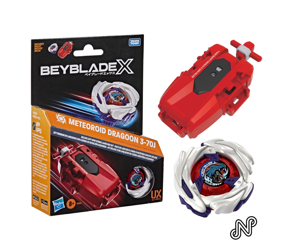 Beyblade X Meteoroid Dragoon 3-70J Left Spin String Launcher with Takara Tomy Attack Type Top, Battling Tops Game Toys