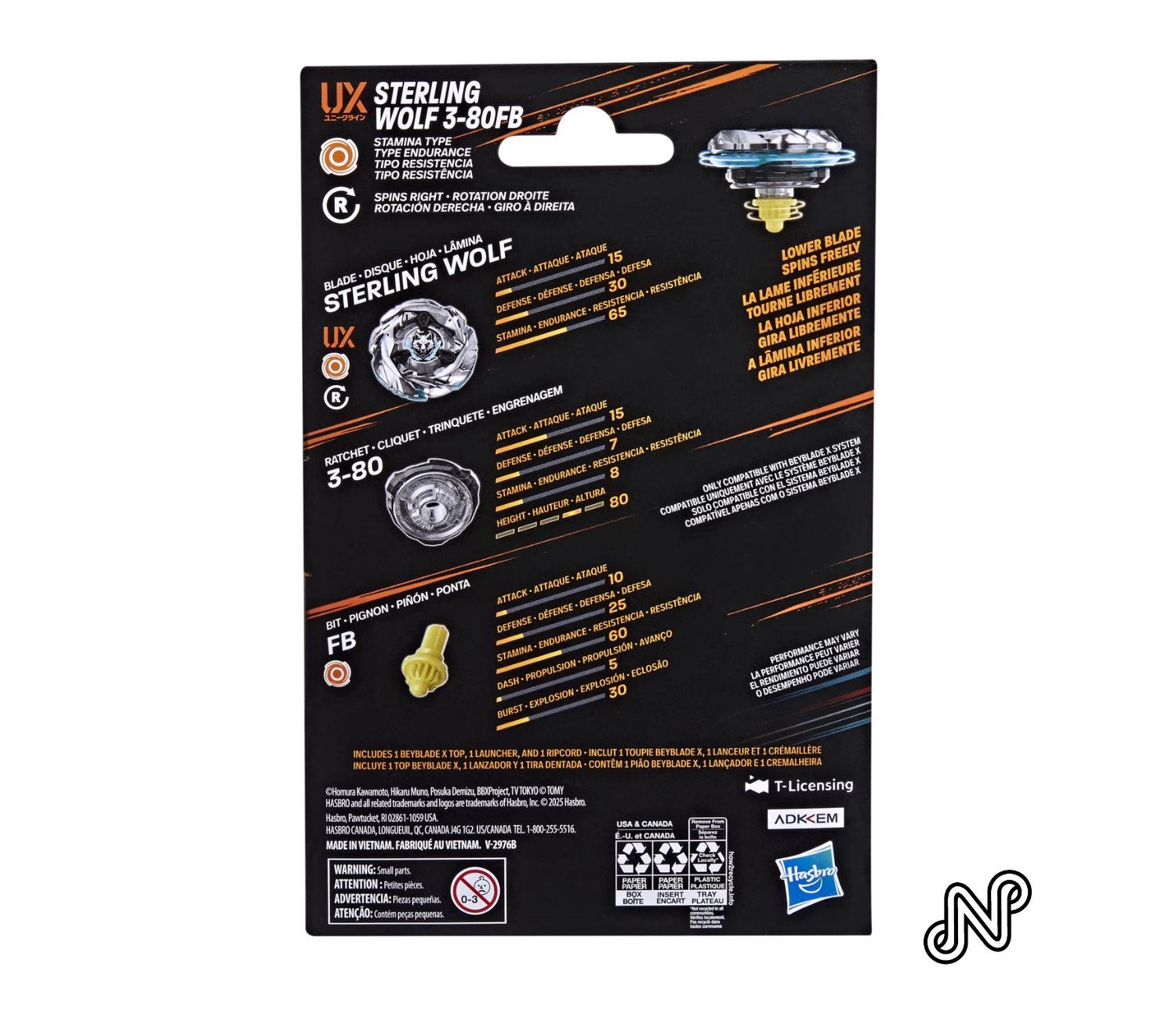 Beyblade X Sterling Wolf 3-80FB UX Starter Pack Set with Stamina Battling Top & Launcher