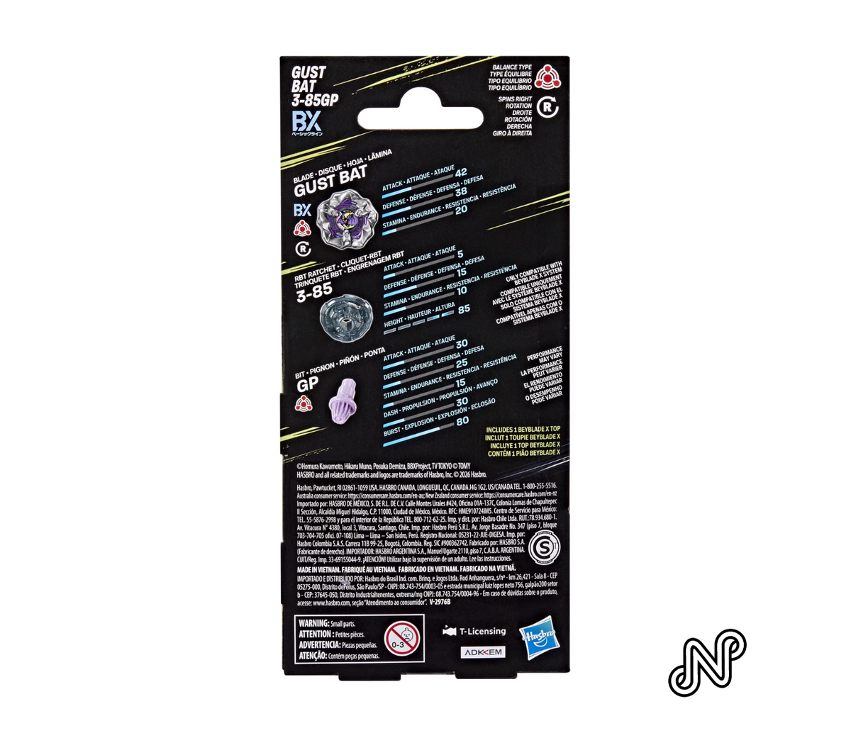 Beyblade X Gust Bat 3-85GP BX Booster Pack Set with Balance Type Top